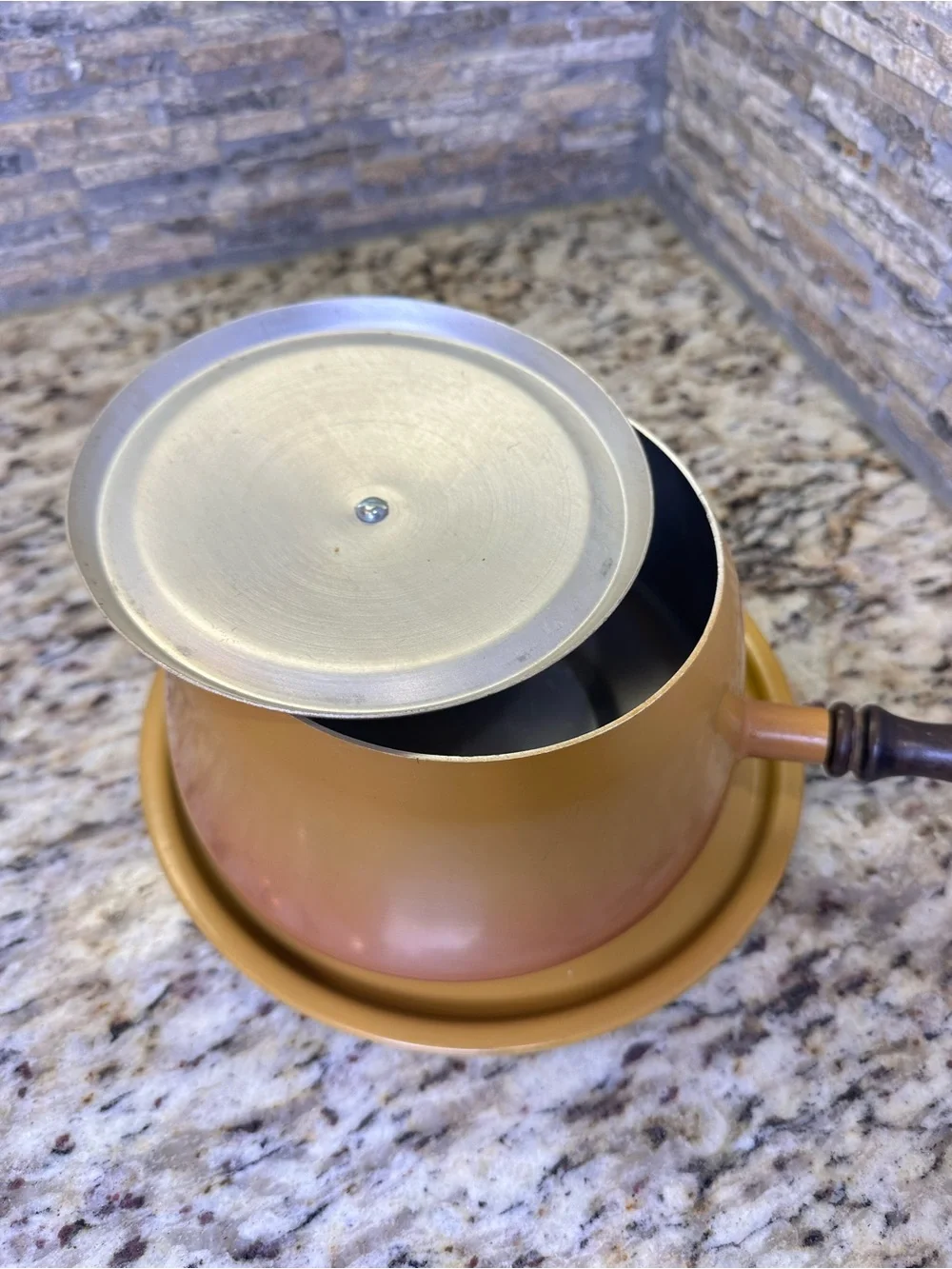 MCM Yellow Enamel Fondue Pot